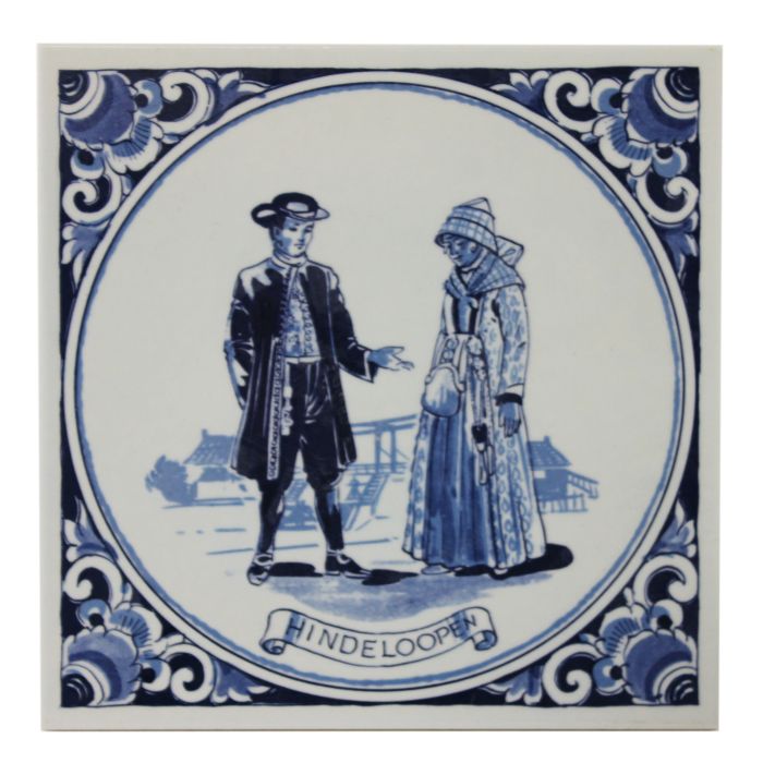 Delfts blauwe tegel- "Hindelopen" , 15 cm 