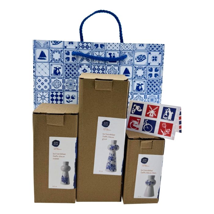 Delfts blauwe kaarsenhouders - set van 3 - cadeauverpakt