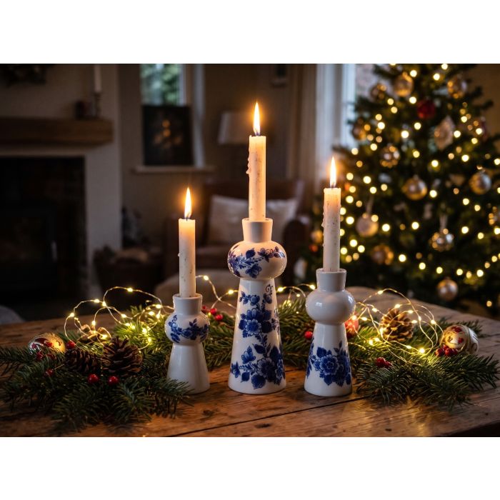 Delfts blauwe kaarsenhouders - set van 3 - cadeauverpakt