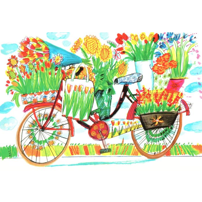 Postkaart kleurrijke fiets met bloemen