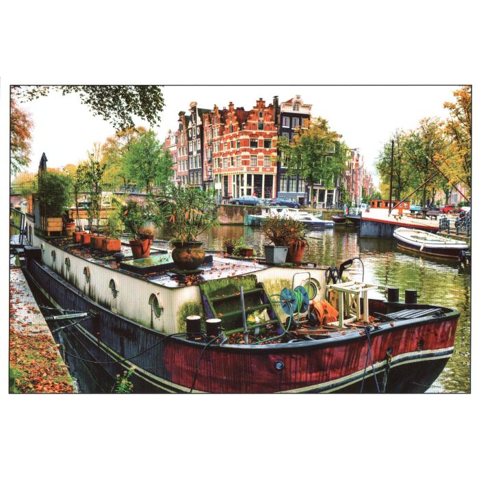 Postkaart woonboot in Amsterdamse gracht