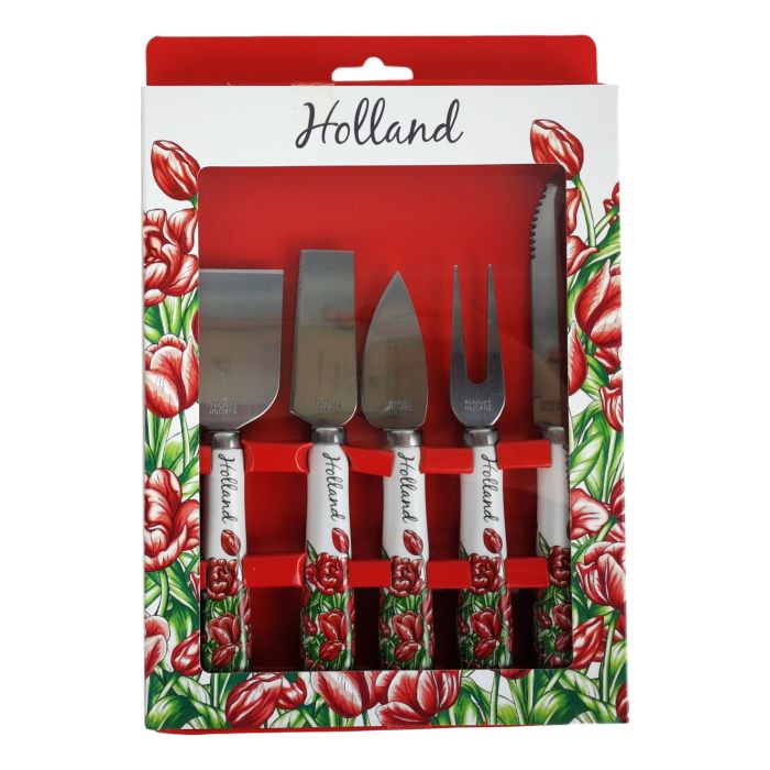 5 delige kaasmessenset "Rode Tulpen"
