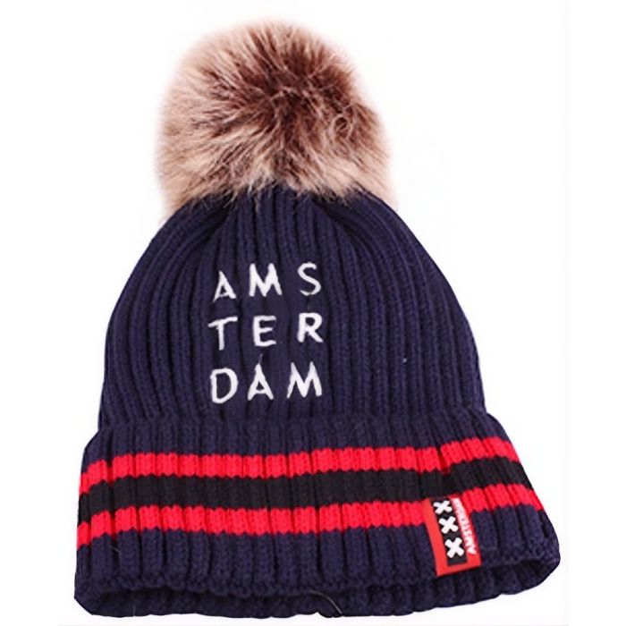Amsterdam Knit Beanie with Pom-Pom Navy