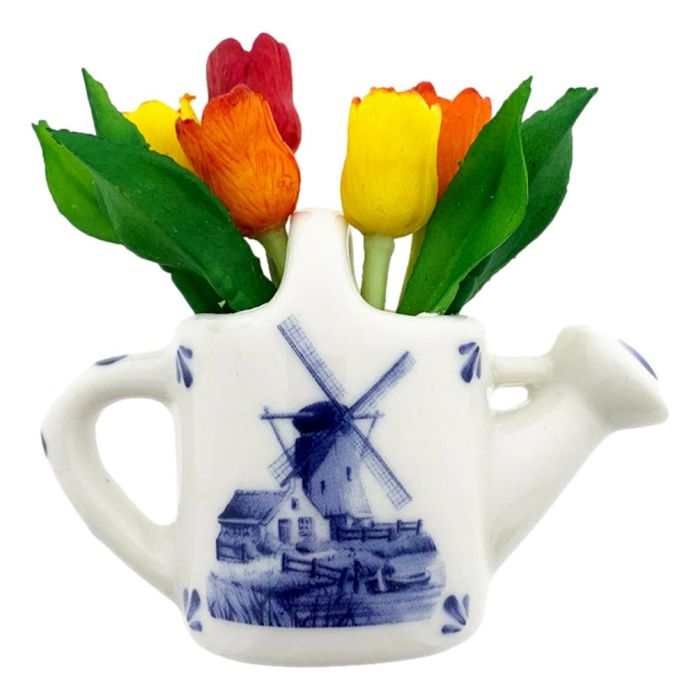 Ceramic Watering Can Magnet with Tulips - Delft Blue - 5 cm