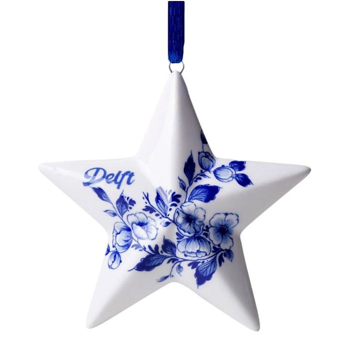 Delft Star Christmas Ornament, 8 cm