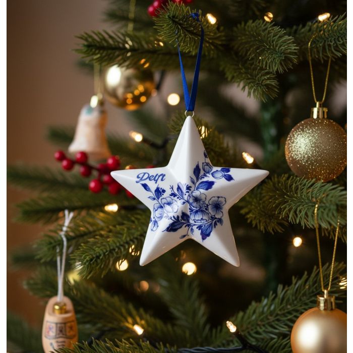 Delft Star Christmas Ornament, 8 cm