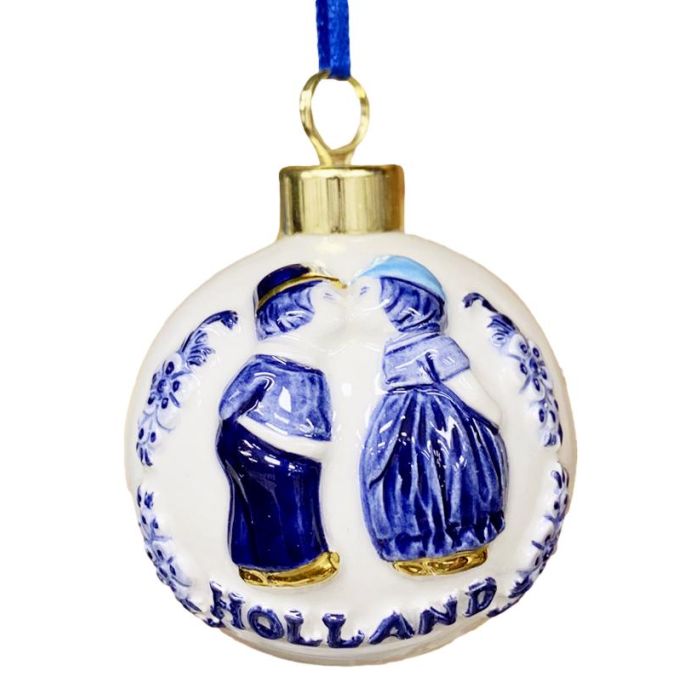 Christmas bauble "Kissing Couple, Golden Clogs"