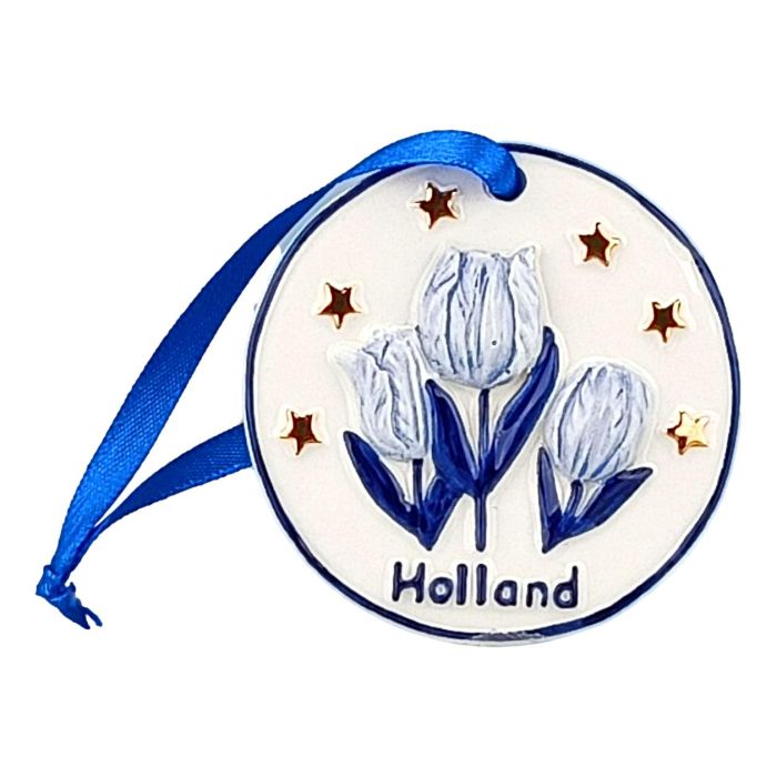 Christmas Ornament Coin with Tulips - Blue/Gold