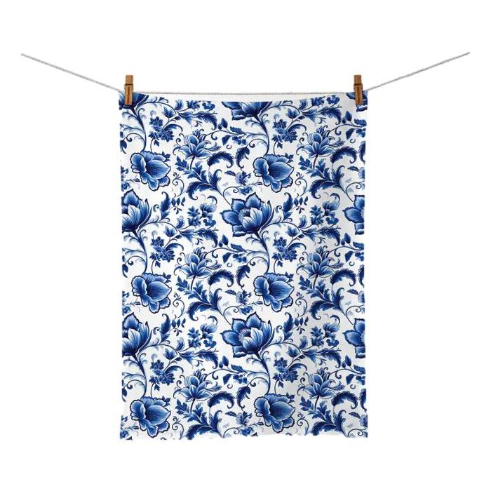 Keukendoek Delft blauwe bloemen