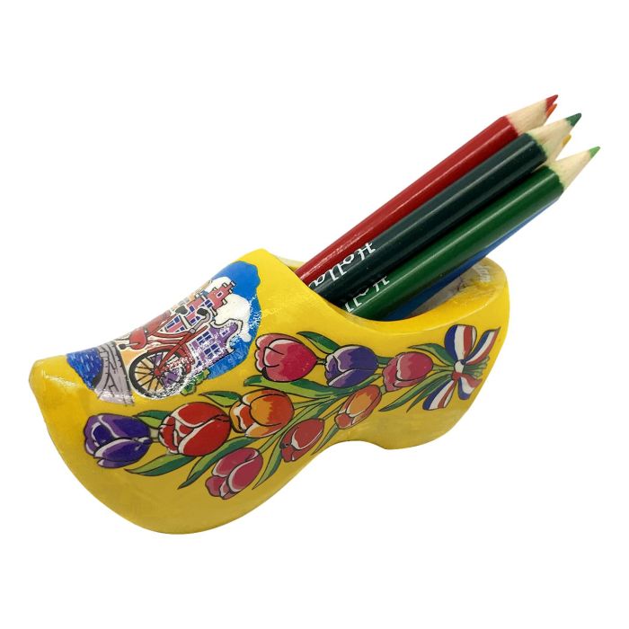 Yellow Amsterdam Wooden Clog with Colored Pencils