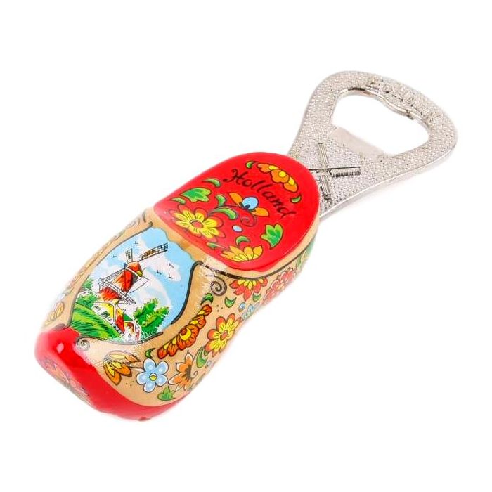 Wooden clog bottle opener clog with red sole, 8 cm