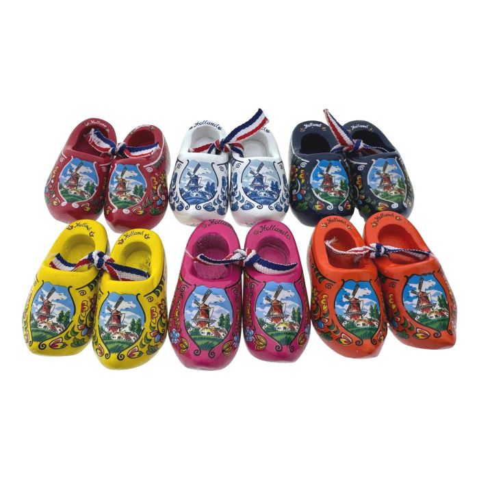 Set of 6 colored wooden clogs Holland - 6cm 
