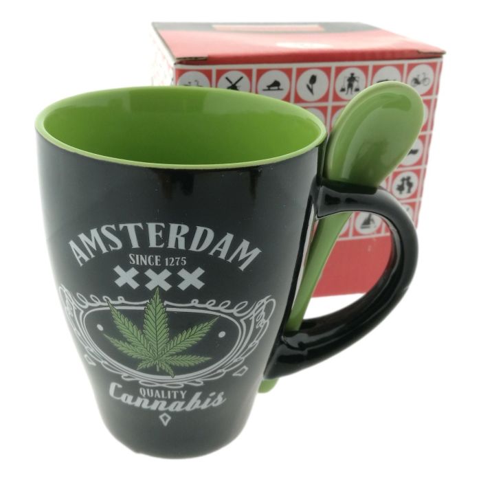 Mug "Amsterdam Cannabis" with spoon