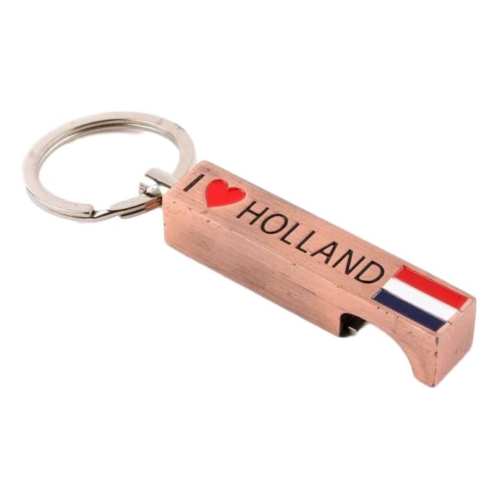 Sleutelhanger / opener "I Love Holland" , koperkleurig