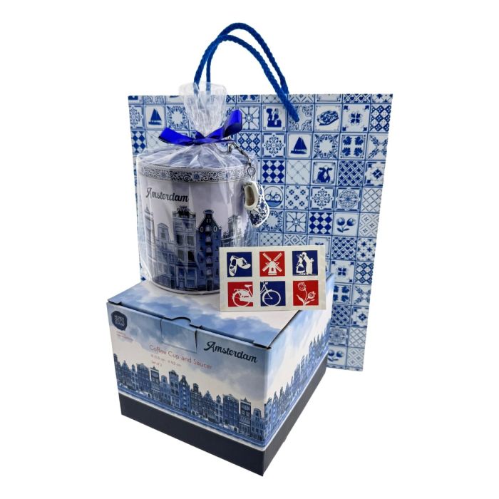 Amsterdam Koffiekop Cadeauset met stroopwafels