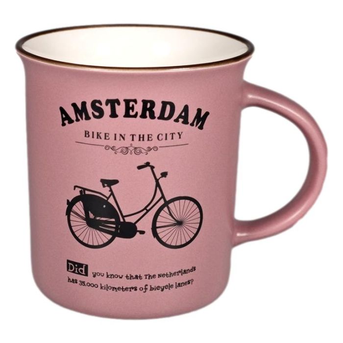 Mug Memoriez - Amsterdam Bicycles - Matte Coral Pink, Large