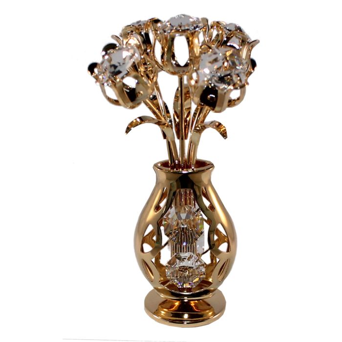 5 Tulpen in vaas, helder kristal, met Swarovski kristallen