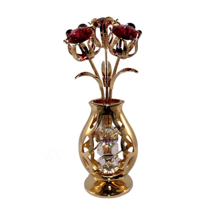 3 Tulpen in vaas,  bordeaux, met Swarovski kristallen