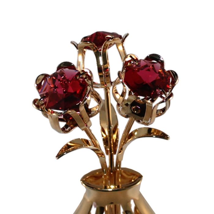 3 Tulpen in vaas,  bordeaux, met Swarovski kristallen