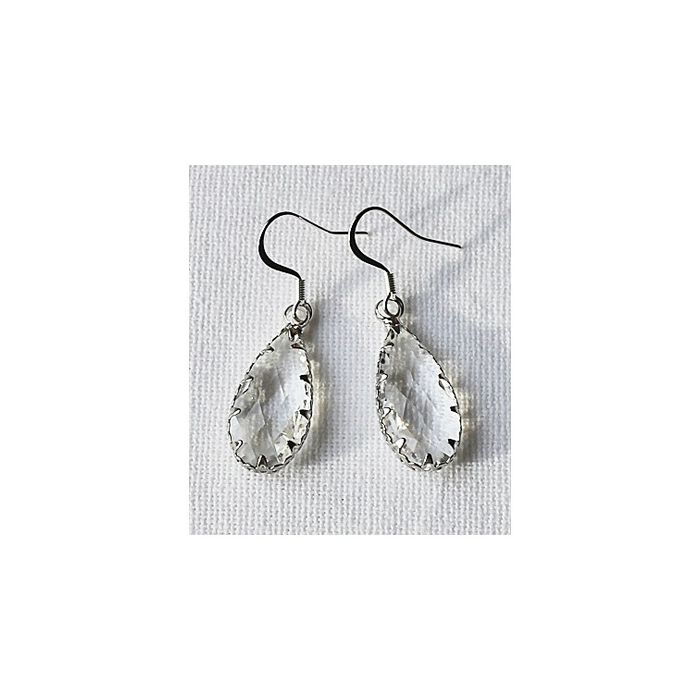 Facetted crystal drop earrings, silver colored setting