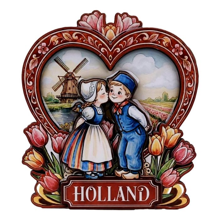 Magnet: Kissing Couple in a Heart with Tulips – Colored