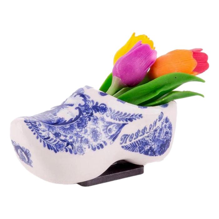 Magneet Keramiek Klomp met Tulpen - Delfts Blauw (7 cm)