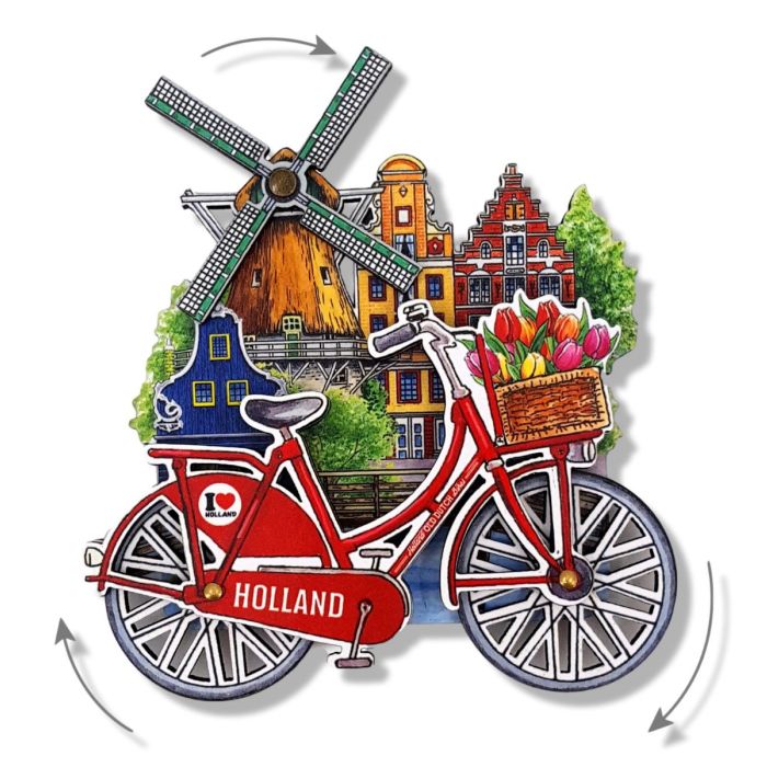 Magnet "Dutch Windmill with Red Bicycle"
