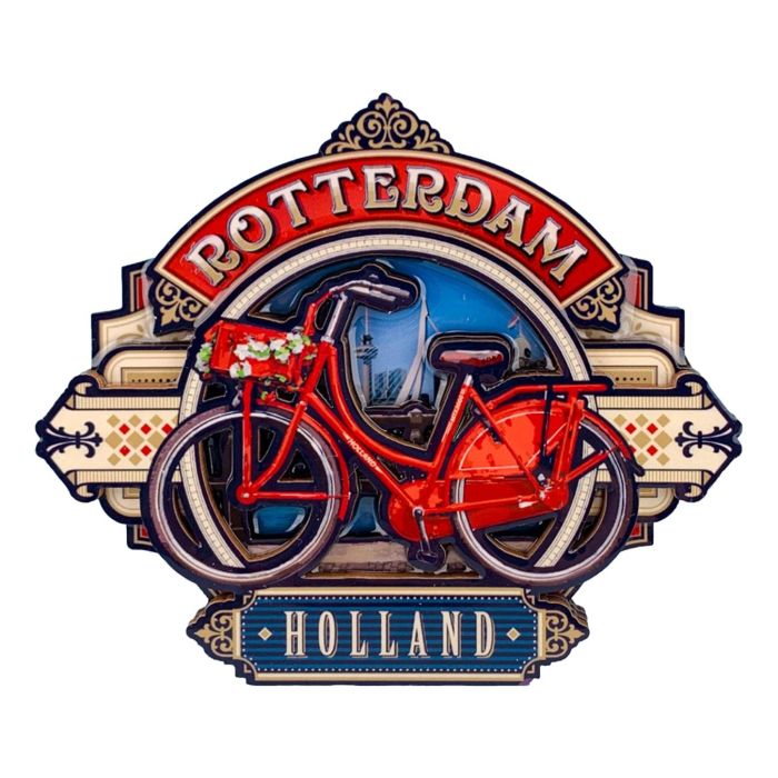 Rotterdam Relief Magnet - Red Bicycle & Skyline