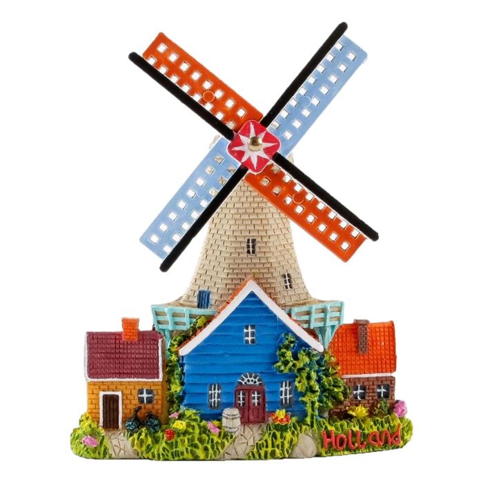 Magnet polystone windmill with house - grey/blue