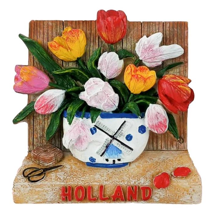 Polystone 3D Magnet: Tulips in a Vase