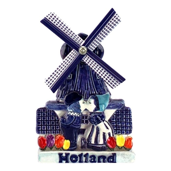 Magneet Molen met Kussend Paar en Tulpen