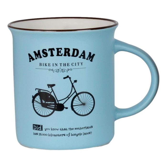 Mok Memoriez - Amsterdamse Fietsen - Mat Blauw, Groot