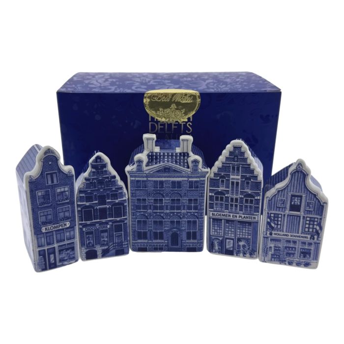 Set van 5 Keramieken Miniatuurhuisjes - Delfts Blauw