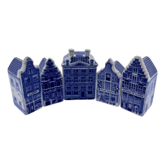 Set van 5 Keramieken Miniatuurhuisjes - Delfts Blauw