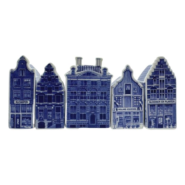 Set van 5 Keramieken Miniatuurhuisjes - Delfts Blauw