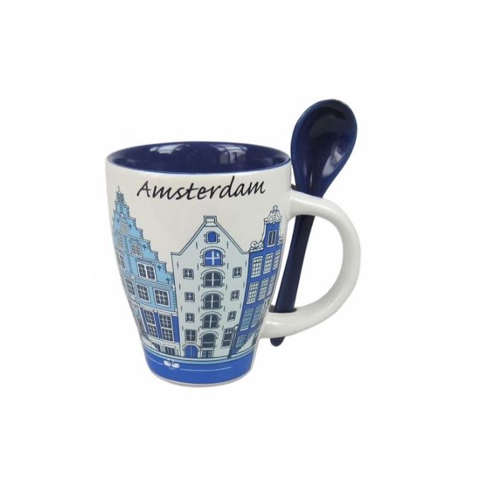 Mok amsterdam blauw met lepel