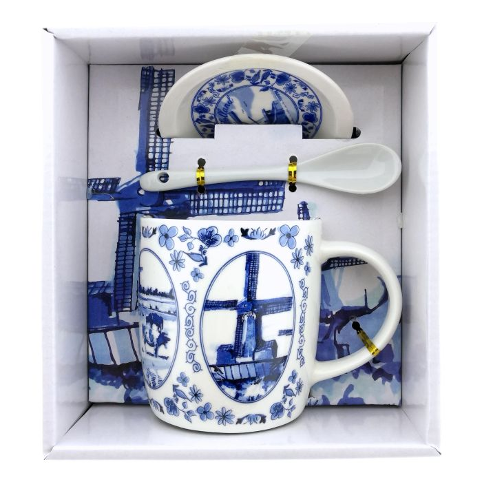Cadeauset Traditie Delfts Blauwe Mok, Chocolade en Stroopwafels
