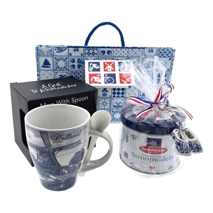 Delfts Blauwe Molen Cadeauset met Stroopwafels