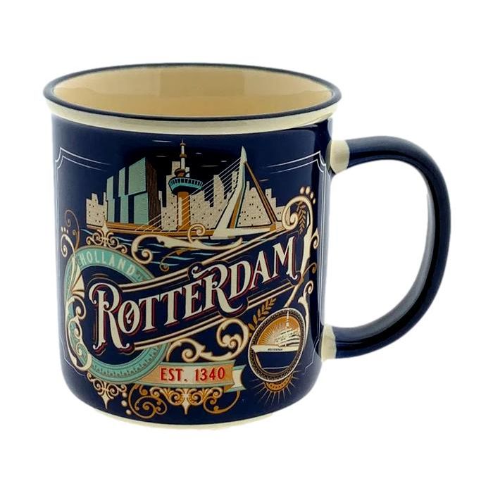 Mok Rotterdamse Vintage Skyline Blauw - Groot