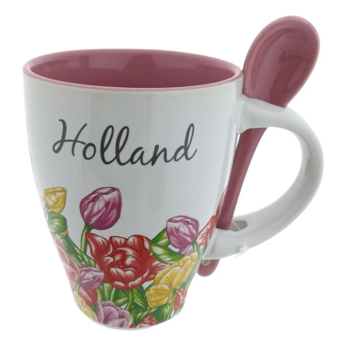 Mok met Kleurrijke Tulpen en Lepel