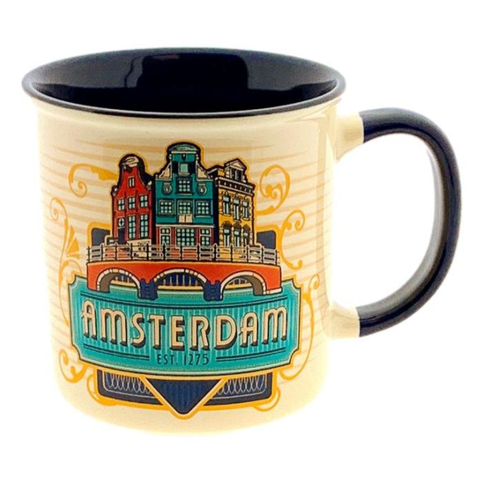 Beker Vintage Amsterdam Skyline Blauw - Groot