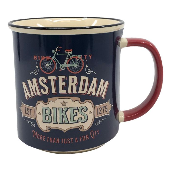 Beker vintage Amsterdam "Bikes Blue"  - Groot