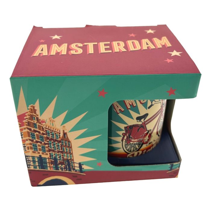Beker vintage Amsterdam "Bicycles"  - Turquoise - Groot