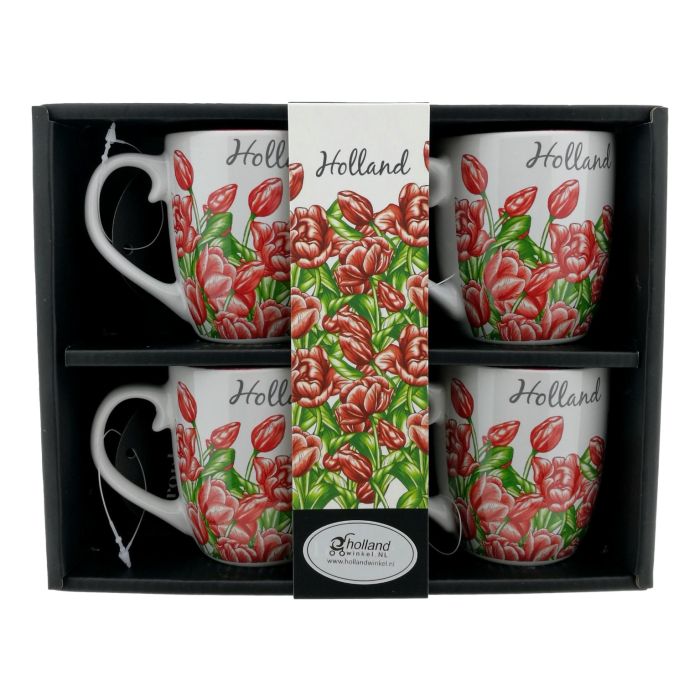 Espresso mokkenset 4 bekers tulpen rood