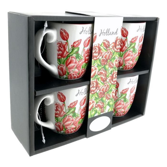 Espresso mokkenset 4 bekers tulpen rood