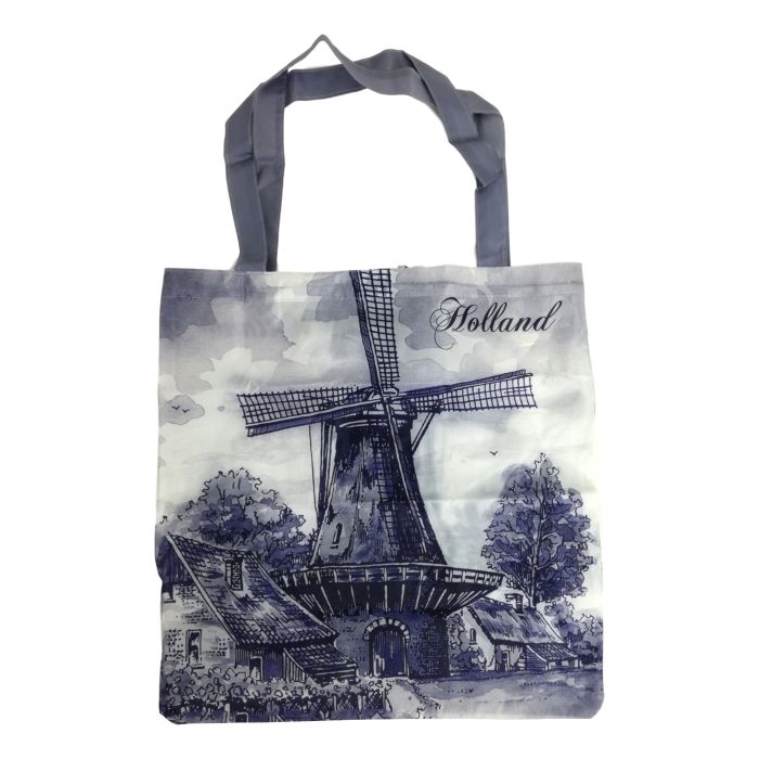 Uitvouwbare tas "Delfts blauwe molen" in zakje