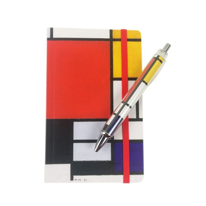 Notitieboekje Mondriaan met een zachte kaft en pen 