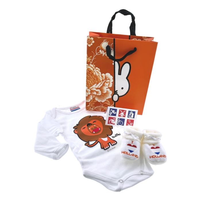 Baby Romper cadeauset "Witte I Love Holland Leeuw"