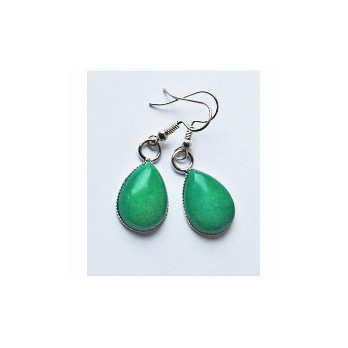 Set green Jade drop earrings 18x13mm
