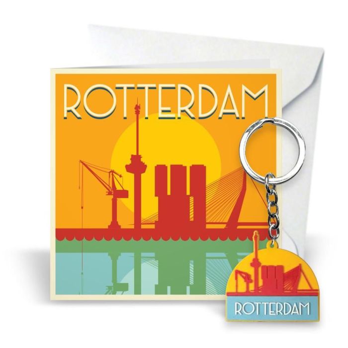 Postcard Rotterdam Silhouette with keychain